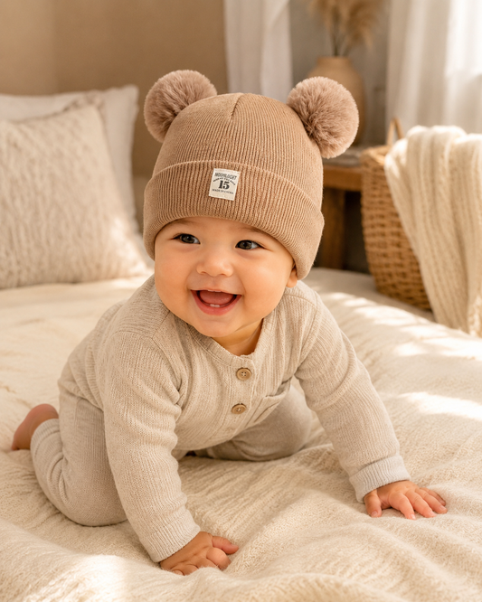 Gorro bebé em malha com pompons cor preto Zupi - produto