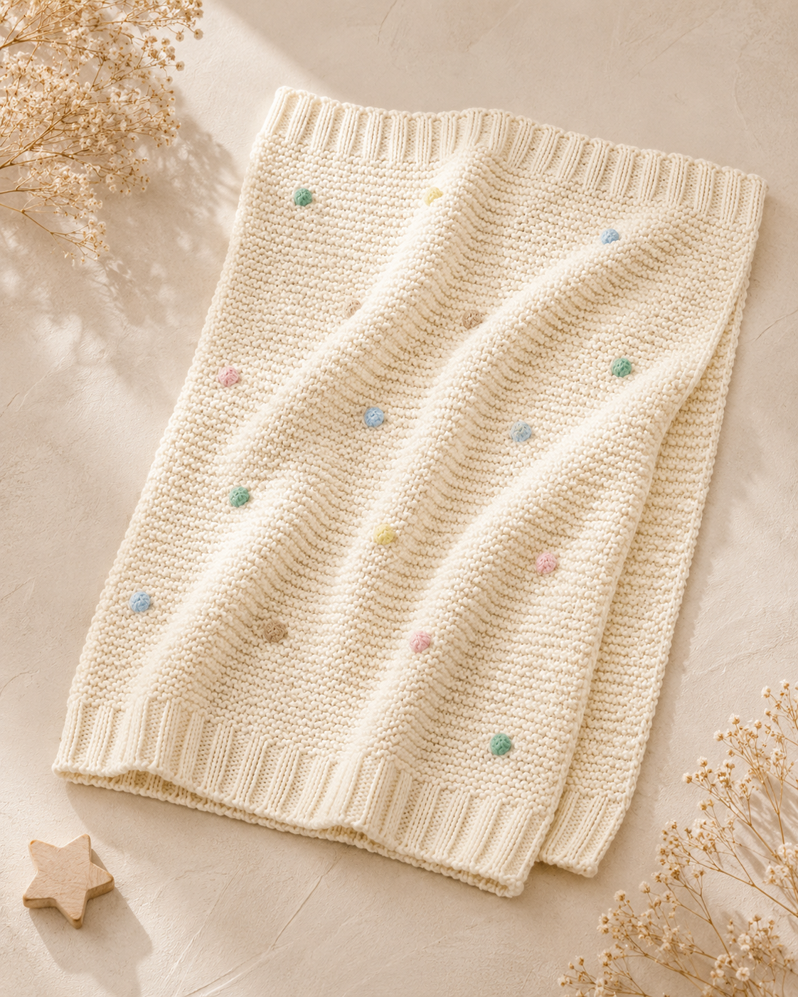 Manta malha pompons bebé Zupi - flat lay rosa