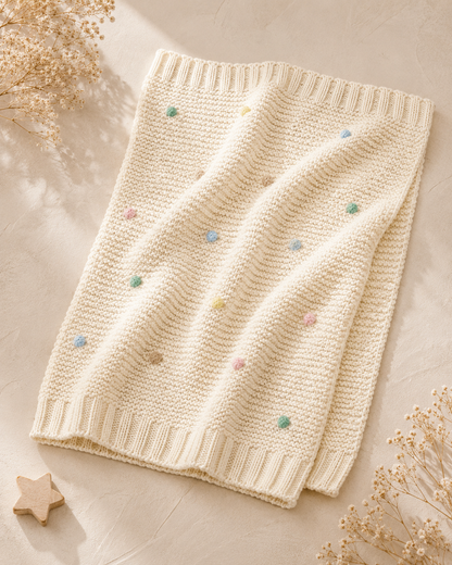 Manta malha pompons bebé Zupi - flat lay rosa