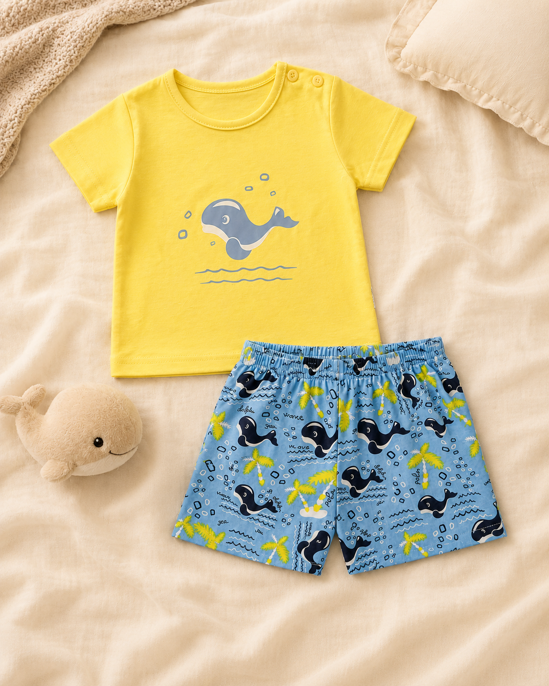 Pijama bebé baleia de verão Zupi - flat lay