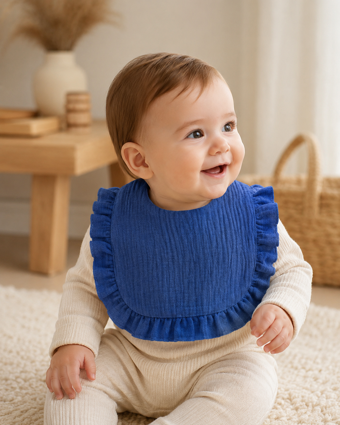 Babete bebé Folhinho de Ternura em algodão orgânico cor azul Zupi - produto