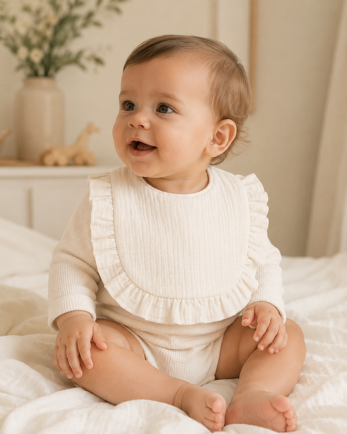 Babete bebé Folhinho de Ternura em algodão orgânico cor branco Zupi - produto