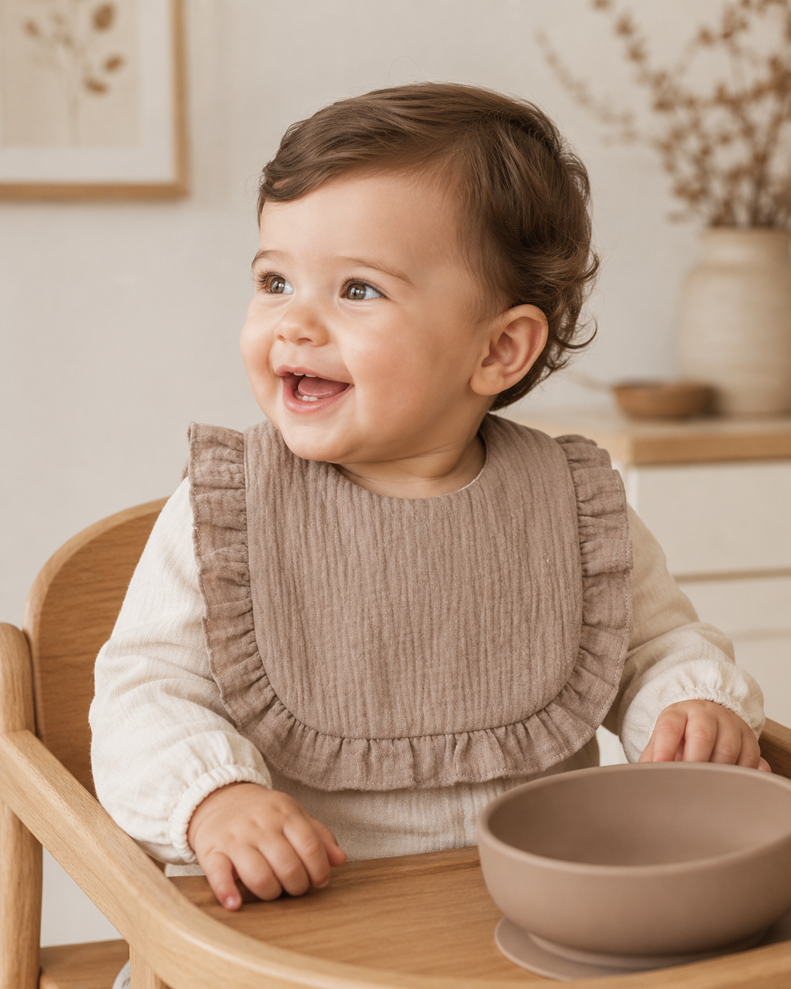 Babete bebé Folhinho de Ternura em algodão orgânico cor camel Zupi - produto