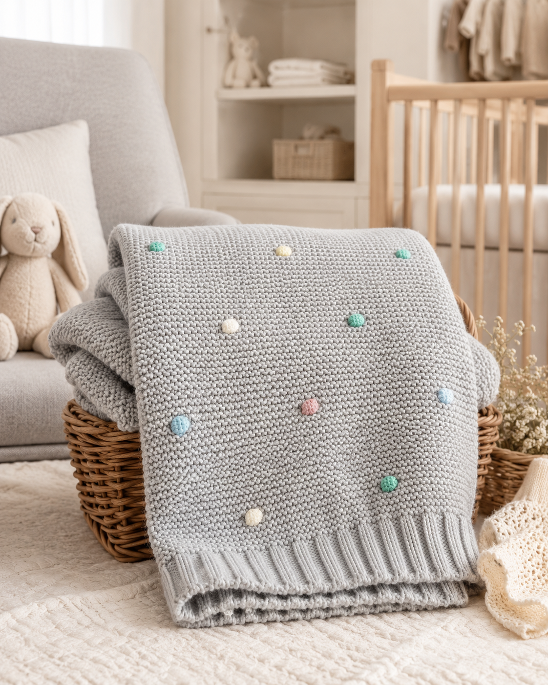 Manta bebé em malha com pompons cor verde Zupi - produto