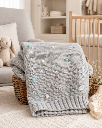 Manta bebé em malha com pompons cor verde Zupi - produto