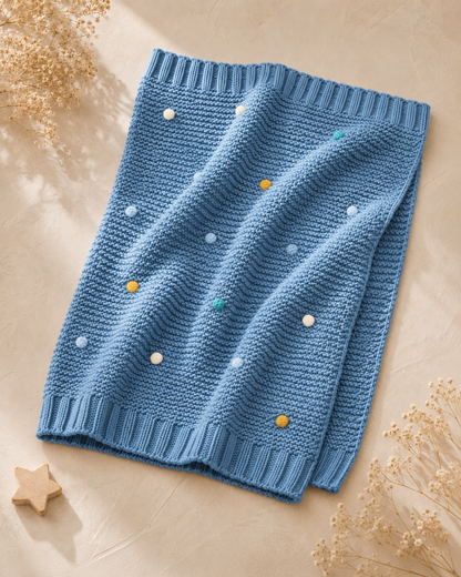 Manta bebé em malha com pompons cor prata Zupi - flat lay