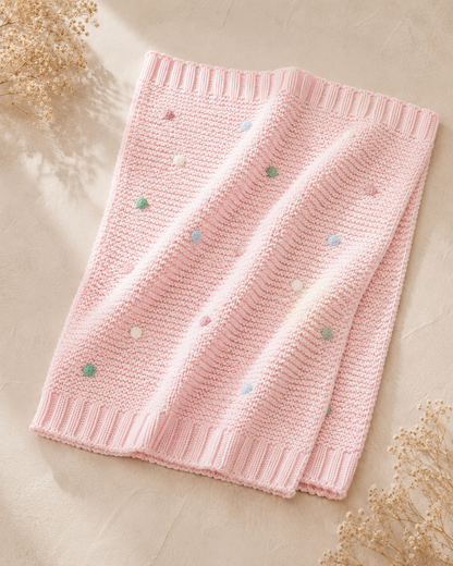 Manta bebé em malha com pompons Zupi - lifestyle no berço