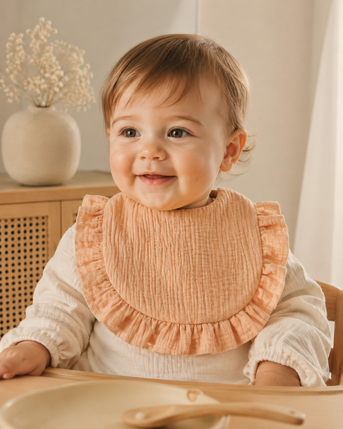 Babete bebé Folhinho de Ternura em algodão orgânico cor laranja Zupi - produto