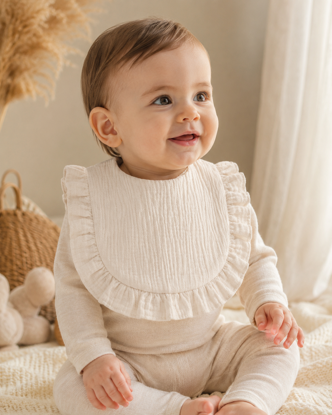 Babete bebé Folhinho de Ternura em algodão orgânico cor pérola Zupi - produto