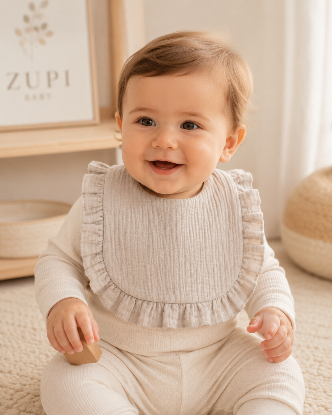 Babete bebé Folhinho de Ternura em algodão orgânico cor prata Zupi - produto