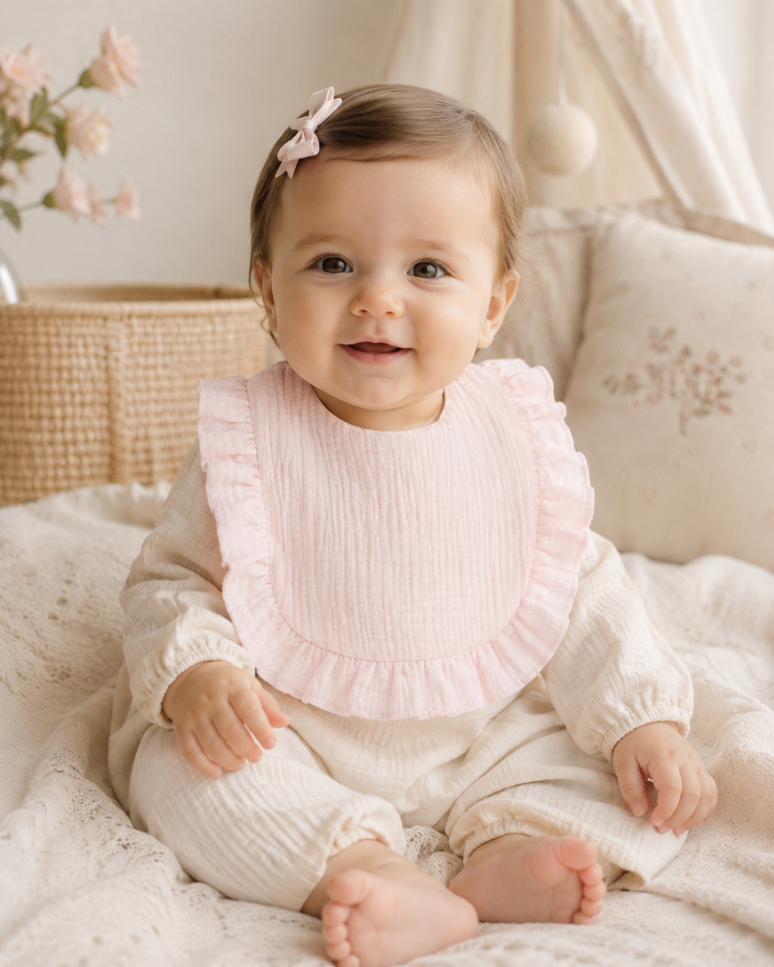 Babete bebé Folhinho de Ternura em algodão orgânico cor rosa Zupi - produto