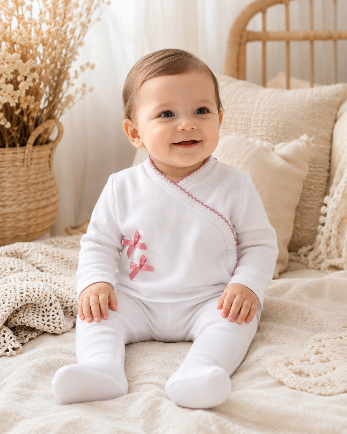 Conjunto bebé 2 Laços em algodão cor rosa dourado Zupi - body cruzado e calça com pé