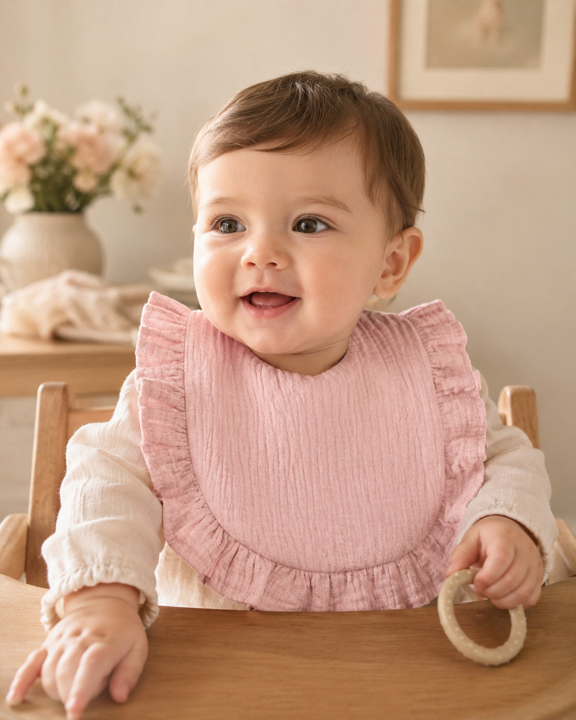 Babete bebé Folhinho de Ternura em algodão orgânico cor rosa dourado Zupi - produto
