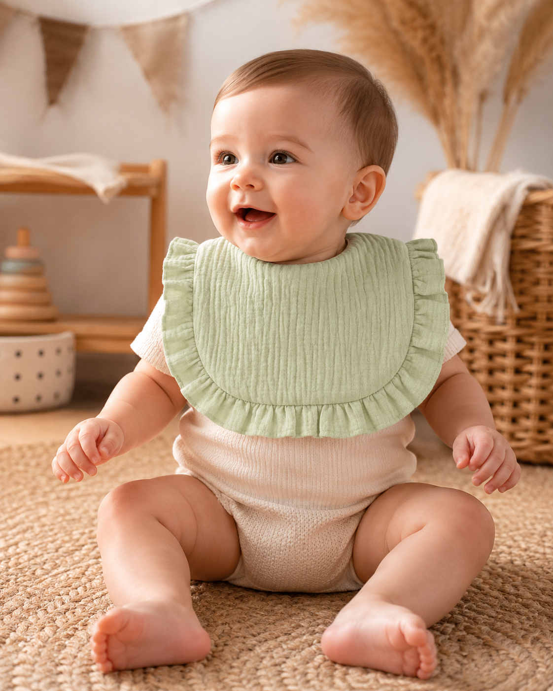 Babete bebé Folhinho de Ternura em algodão orgânico cor verde-água Zupi - produto